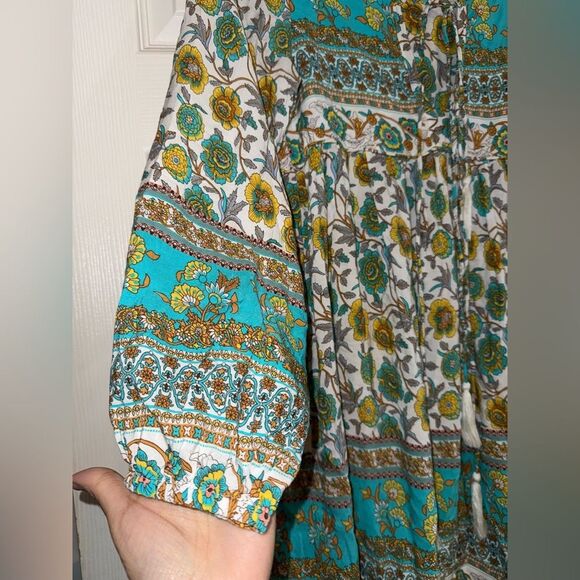 R.Vivimos Women's Long Sleeve Boho Floral Print Mini Tunic Dress Size Small EUC - Picture 2 of 6